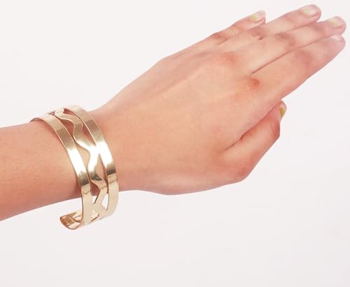 Image of Touchstone Indian Bollywood Desire Brass Base Exotic Workmanship Free Size Cuff Bracelet in Antique Gold Or White Or Copper Tone for Women.