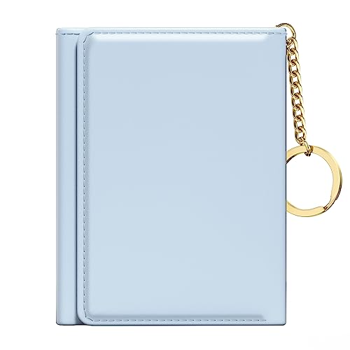 Image of Rouidr Womens Wallet, Small Slim RFID Card Wallets for Women, Cute Front Pocket Trifold Leather Card Organizer with 7 Slots & ID Window, Blue