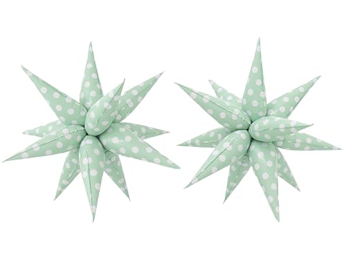 2Pcs Green Macaron Polka Dot Explosion Pointed Star Foil Balloons/Candy Color Balloon for Spring Easter, Christmas, Candyland Party, Baby Shower, Unicorn Birthday/Rainbow Candy Themed Party Decor