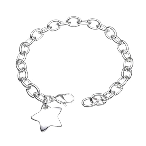 Bracelet Vintage pour Femme - Massif À La Main Poli avec Étoile Pendentif - Réglable Brillant Mode Dames Bijoux - Cadeau pour Couple d'Anniversaire