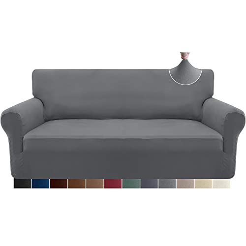 Granbest Strecken Sofabezug 3 Sitzer Superweich Elasthan Sofaüberwurf für Hunde Haustier Couchbezug Möbelschutz mit Elastischen Boden (3 Sitzer, Hellgrau)