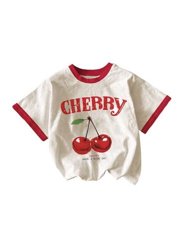 Girls Cherry Shirt Short Sleeve Colorblock Graphic Tees Cute Summer Shirts Y2k Aesthetic Clothes