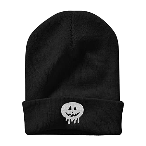 Image of Embroidery Goth Beanie Knit Hats for Men & Women, Embroidery Winter Hats Skull Cap