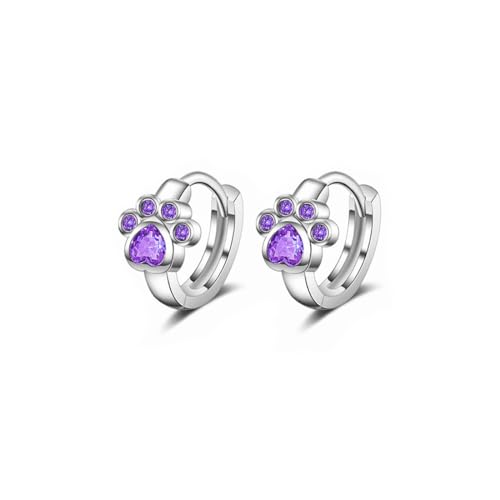 Mujer Plata Con Diseño huella Cristal Circonita - Regalo Ideal Aretes Aro Elegantes y Sofisticados Joyería de Moda, Kids Pendientes para niña Huella de perro Rosa Brillante