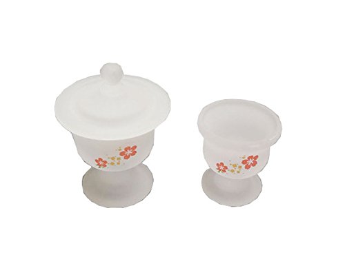 創価 学会仏具 仏器茶器セット【お水・ご飯入れセット】 小桜模様 ホワイト