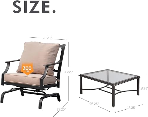 Grand patio 5 Piece Patio Furniture Set Outdoor Motion Conversation Set with Coffee Table,Patio Rocking Chairs with Olefin Beige Cushions for Porch Backyard