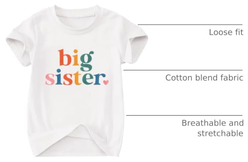 Image of Toddler Big Sister T-Shirt Big Sis Sibling Reveal Crewneck Tee Baby Girls Short Sleeve Announcement Summer Cute Top