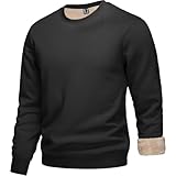 [KEFITEVD] トレーナー メンズ 裏起毛 ロングtシャツ スポーツ 冬服 大きいサイズ フリース 登山 スウェットシャツ ゆったり インナー ストレッチ ゴルフウェア 保温 丸首 ブラック JP M