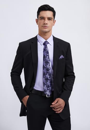 Image of HISDERN Mens Dress Shirt with Tie Pocket Square Set Classic Button Down Shirt Matching Tie Long Sleeve Shirts