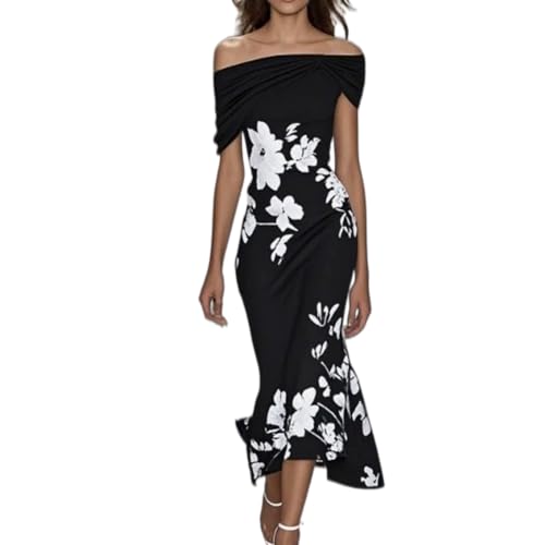 Robe fleurie épaule dénudée élégante pour invitée de mariage et soirée chic d'été