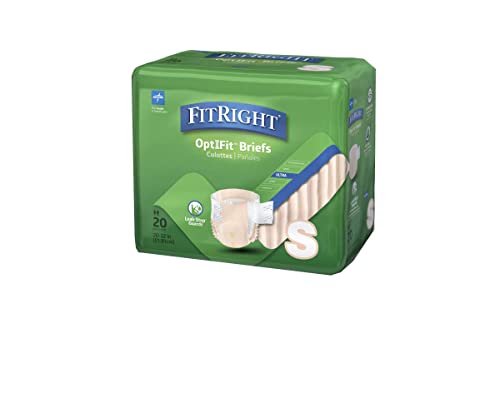 Image of FitRight Adult Diapers, Ultra Heavy Absorbency, S (Waist Size 20in-32in), 20 Count, OptiFit Incontinence Briefs for Men and Women, Disposable, Moisture-Wicking, Leak Protection, (Pack of 2)