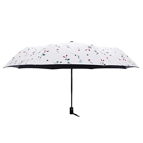 Noblik EntièRement Automatique Petit Frais Femme de Pluie de Parapluie Three Fold Umbrella RevêTement Noir Floral Anti UV Sun Guarda Cover
