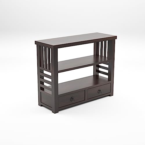 Image of olid Sheesham Wood Semi-Open Book Shelf for Living Room | Study Room | Office (Walnut)