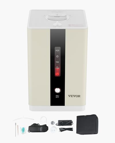 VEVOR Hydrogen Inhalation Machine, 99.99% High Purity Hydrogen Inhaler, HO-Separated 225ml/min (150 H+75 O) Dual Port Hydrogen Oxygen Inhaler, Hydrogen-Rich Water Generator for Home Travel