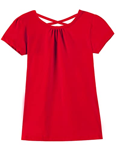 Image of Noomelfish Girls Criss Cross Back T-Shirts Short Puff Sleeve Tee Tops (5-12 Years)