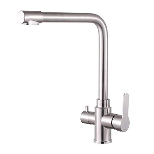 Robinet de cuisine en acier inoxydable brossé avec double sortie d'eau saine