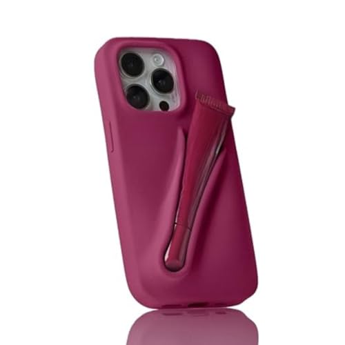 Image of Case Compatible with iPhone 16 Series with Lip Gloss Holder, Includes 1 Liptint, Silicone Trendy Aesthetic Phone Cover for Girls and Women (Raspberry Jelly, 16)