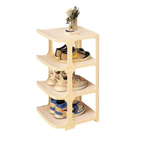 Zapatero apilable de plástico de 4 niveles que ahorra espacio para entrada y pasillo, ideal para el hogar y dormitorios, diseño compacto (blanco, 52 cm de altura)