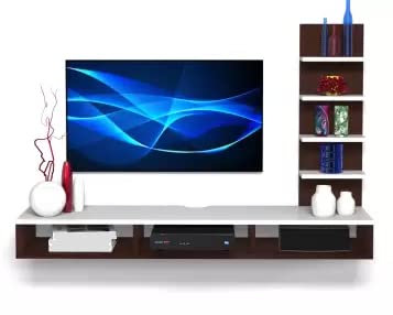 Home wood Big Wooden Wall Mounted tv Cabinet Stand for Upto 65 inches LED TV (Brown and White)