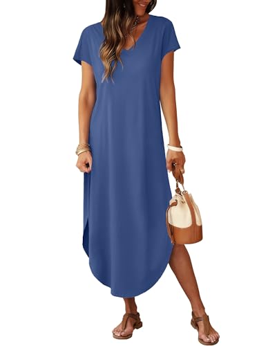 Image of RUMIA Summer Maxi Dresses for Women Cap Sleeve Long Sundress with Pockets