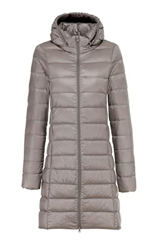 HOMTOL Chaqueta de Plumón con Capucha de Longitud Media para Mujer Chaqueta de Invierno Abrigo Grueso (M, Caqui) Cover