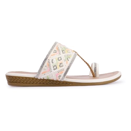 Image of KKF Women Fancy Kolhapuri Flat Chappal Sandals Ladies Slipper for Party & Occasions 3 to 8 Sizes
