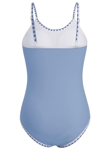 Image of XiaoMoSha Girls One Piece Swimsuit Adjustable Straps Bathing Suit Teen Girl Color Block Trim Padded Beach Swimwear 6-16 Years