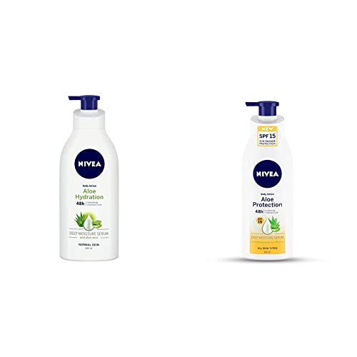 Image of NIVEA Body Lotion, Aloe Hydration, with Aloe Vera, for 48H Moisturization for Men & Women 600 ml & NIVEA Body Lotion, Aloe Protection, with Aloe Vera, for Men & Women, 400 ml