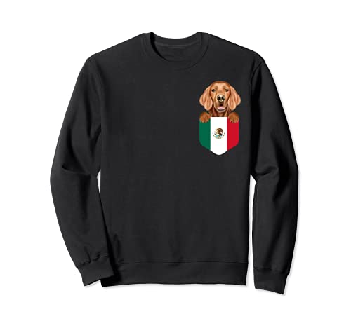 Mexico Flag Irish Setter Dog In Pocket Sweatshirt, Black