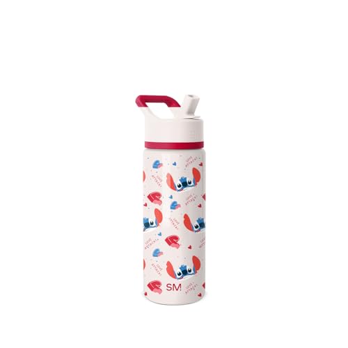 Image of Simple Modern Kids Summit Valentine's Day Water Bottle with Straw Lid | Disney Stitch 18oz Stainless Steel Cup Insulated Tumbler for Girls, Boys, School | Stitch Love Attack