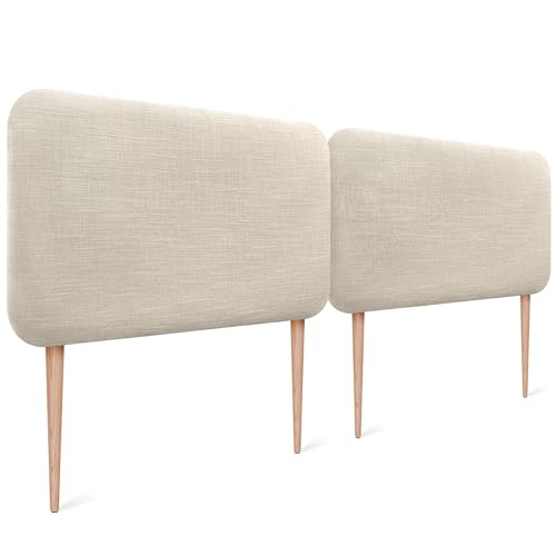DHOME Cabecero Tapizado Liso Redondeado Lino Natural con Patas para Pared Acústicos Cabeceros Absorbentes Cabezal Cama Dormitorio (Beige, 180cm Dual)
