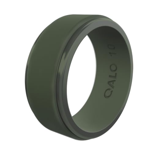 QALO Men's Silicone Ring, Pine Green (Size 8) - Polished Step Edge - Mens Wedding Bands - Breathable & Durable Silicone Rings for Men - Thick Rubber Engagement Rings for Him - 9mm x 2mm