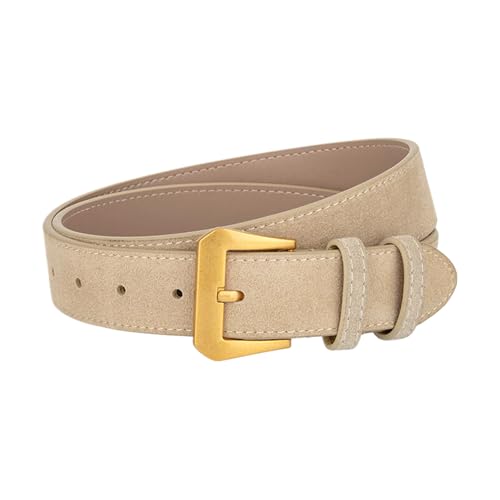 NJDQFA Wildleder Gürtel Damen, Velour-Ledergürtel, Goldene Schnalle Taillengürtel Damen, Lässiger Damengürtel Für Jeans Hosen Kleider Herbst-/Winterpullover, Suede Belt,Beige,110CM/43.3''