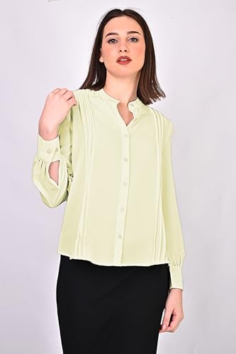 Image of Women's Regular Fit Solid Pleated Cotton Blend Shirts