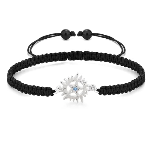 MUNORIAY Supernatural Anti - Possession Symbol Bracelet For Women & Men Stainless Steel Blue CZ Pentagram Sun With a Bead Weave Rope Adjustable Bracelet Demon Defense Amulet Jewelry Gifts