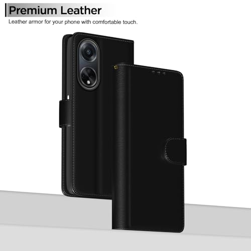 Image of Pikkme Flip Cover for Oppo F23 5G| Leather Finish | Shockproof with Card Pockets & Wallet Stand | Ultimate Protection Case (Black)