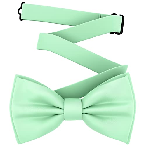 Adam Young Boy's Green Mint Bow Tie Pre-Tied Style Formal Satin Classic Bowtie for Tuxedo Faux Silk (Medium, Mint)