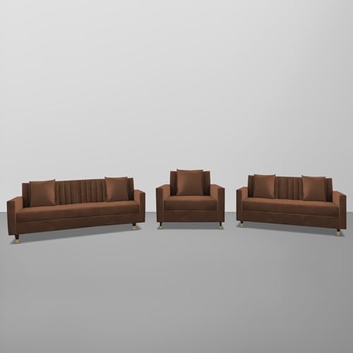 Image of Casaliving Garcia 3+2+1 Seater Sofa Set for Living Room (Brown Colour) Premium Fabric Sofa