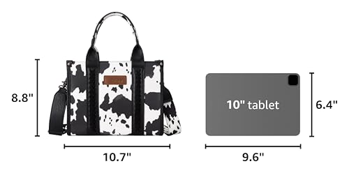 Image of Wrangler Cow Print Tote Bag for Women Western Purse Boho Top Handle Satchel Handbag with Signature Strap