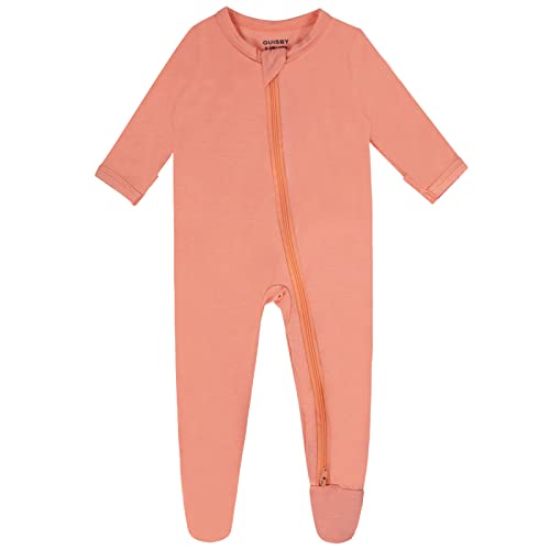 GUISBY Rayon Baby Pajamas,Baby Girl Long Sleeve with 2 Way Zipper Orange 0-3 Months