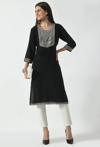 Image of LIBOZA Kurta for Women - Embroidered Ladies Kurti, Stylish Girls Top, Ethnic Full Kurtas, Straight Design Kurtis for Woman