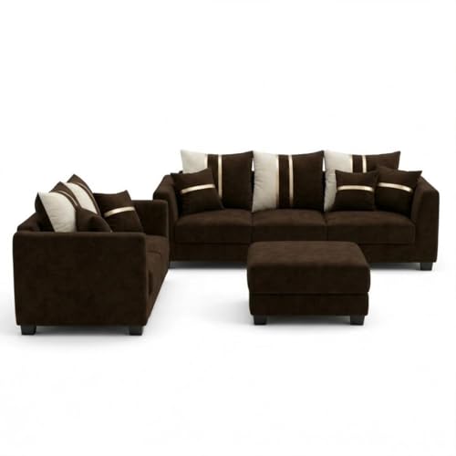Image of Vero Plush Comfort Sofa Set | 3 Seater + 2 Seater with Ottoman | Luxury Velvet Suede Fabric | Modern Living Room Sofa | Dark Brown