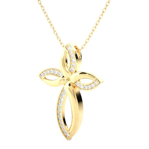 1/4 Carat Diamond Cross Pendant Necklace for Women in 14k White or Yellow Gold (F-G, SI2-I1, cttw) with 18 Inch Silver Chain and Lobster Claw3
