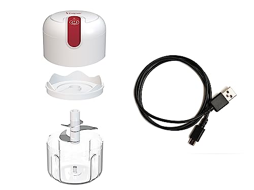 Foto von BEPER P102ROB050 Zerkleinerer mit USB-Anschluss, Mini-Küchenmaschine, Kapazität 250 ml, Leistung 3,7 V, 3 Klingen aus Edelstahl, wiederaufladbarer Akku, Rot/Weiß, Weiss