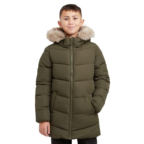 Peter Storm Kids' Baffle Parka, Longline Insulated Winter Coat, Synthetic Filling, Removable Faux Fur Hood Trim, PFC-Free DWR, with Hand Pockets (UK, Age, 11 Years, 12 Years, Regular, Khaki)