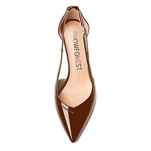 SHOWFOREST Womens Dress Pointed Toe Patent Slip On Adjustable Strap Spool High Heel Pumps Shoes 3.3 Inch3