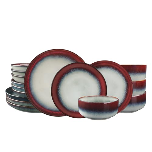 Image of Ceramic Dinnerware (16 pcs) Serve 4 people, Plates and Bowls Sets,Handmade Reactive Glaze Dishes Set, Chip Resistant and Scratch Resistant, for Oven & Dishwasher & Microwave Safe