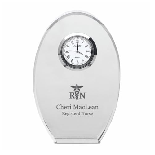 Executive Gift Shoppe | Nurse Personalized Oval Crystal Desk Clock with Custom Engraving