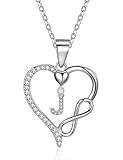 ITS4YEO Valentines Day Gifts for Women Hers, Dainty 925 Sterling Silver Infinity Heart Initial Necklace, Letter A-Z Zircon Pendant, Jewelry Gift for Wife(J)