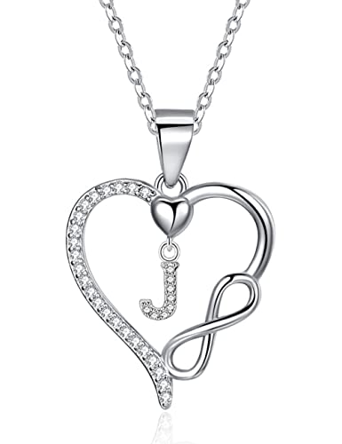 Its4Yeo 925 Sterling Silver Infinity Heart Pendant Initial Necklaces Silver Necklace Zircon Pendant Necklaces For Women Jewelry Gift For Women Wife Girls Her Valentines Gift(J) #TOP4